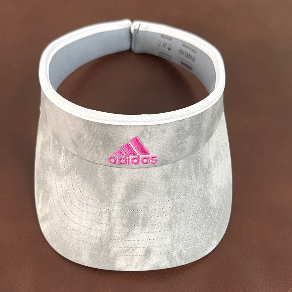 adidas Light Gray Tie-Dye Visor with Pink Logo -  New w/o tags